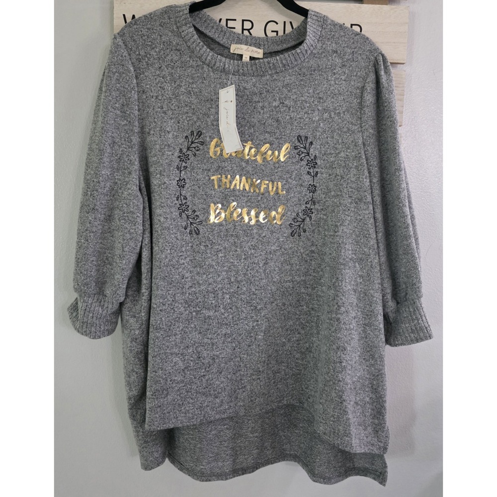 Joie de vivre printed 3/4 sleeves Color ‎ gray shirt. NWT. Size 1X